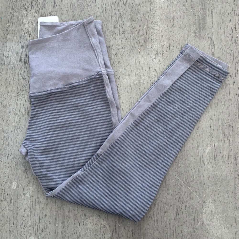 Hard Tail Forever Striped High Rise Leggings Gray Mauve MTS-22 Small NWT